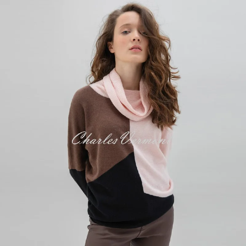 Marble Cowl Neck Sweater - Style 6765-120 (Pink / Chocolate / Black) Cashmere Blend Cotton Blend Poly Blend