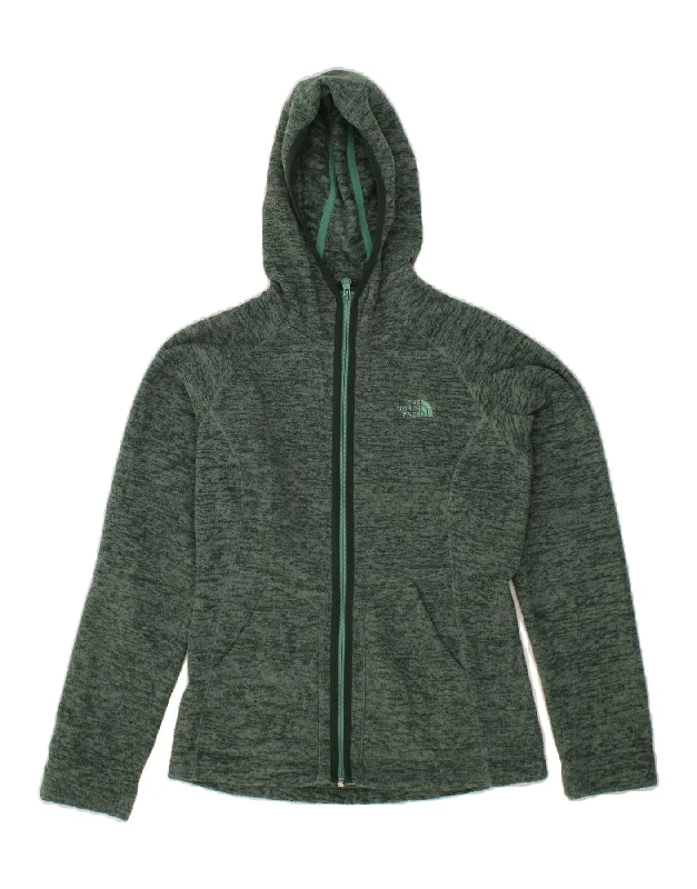 THE NORTH FACE Womens Hooded Fleece Jacket UK 10 Small Green Polyester Toggled Jacket Drawstring Jacket Belted Jacket