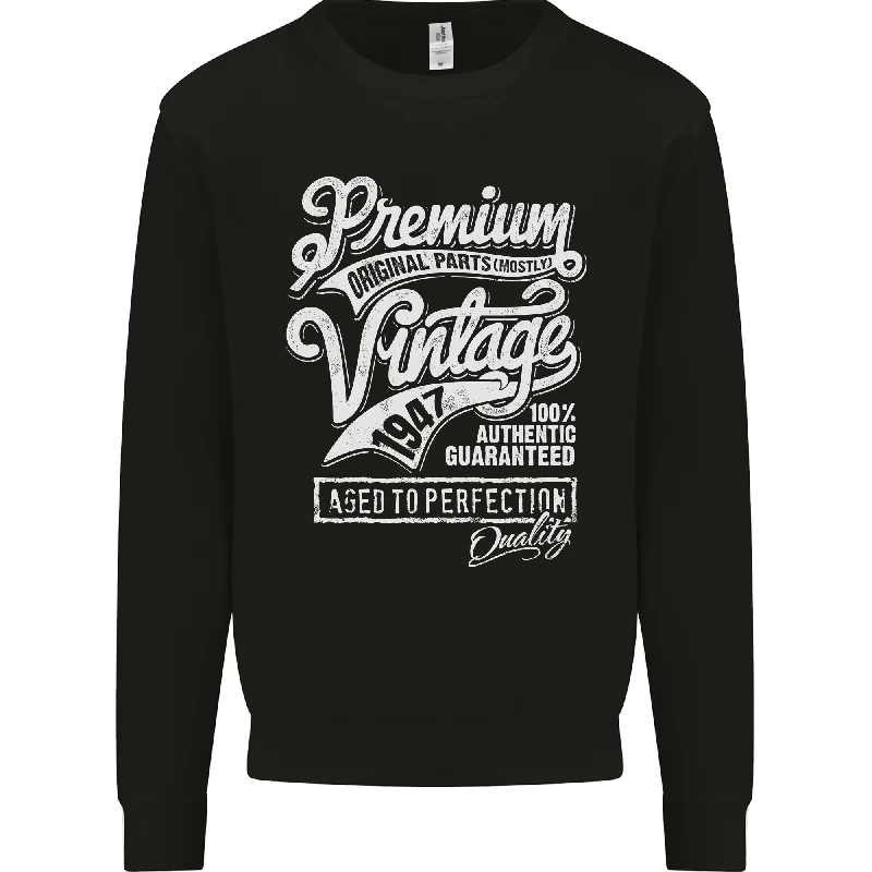 Aged to Perfection Vintage 77th Birthday 1947 Mens Sweatshirt Jumper.Hoodie with Hem Embroidery Detailed Premium Hoodie with Hem Embroidery Detailed Premium