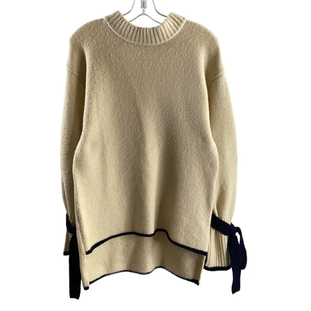 JOA Size X-SMALL Cream/Black Sleeve Details Long Sleeve Mock Turtleneck SWEATER Graphic Sweater Embroidered Appliqued