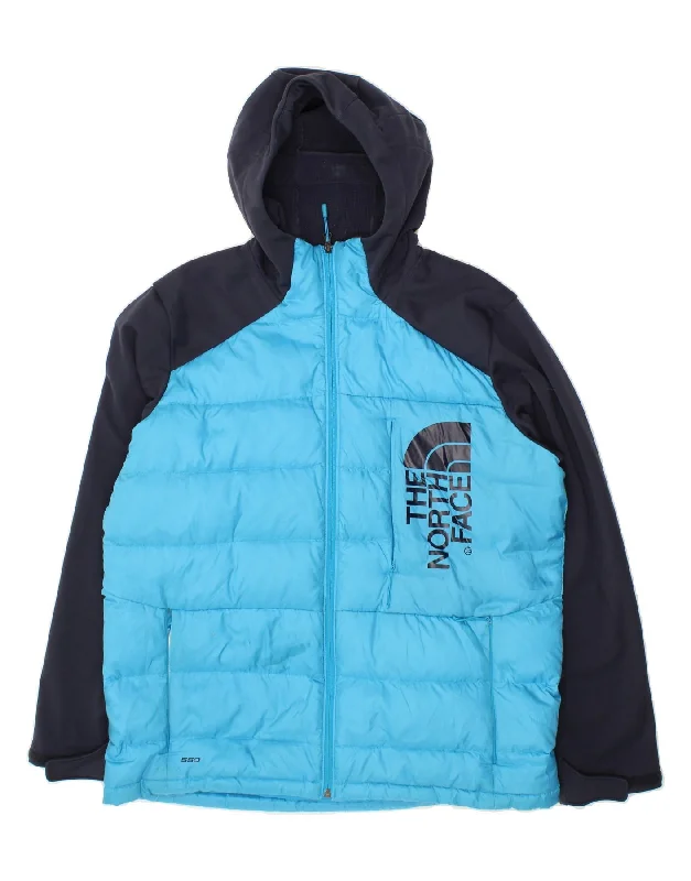 THE NORTH FACE Mens Hooded Padded Jacket UK 42 XL Blue Colourblock Hooded Jacket Caped Jacket Shawl Collar Jacket