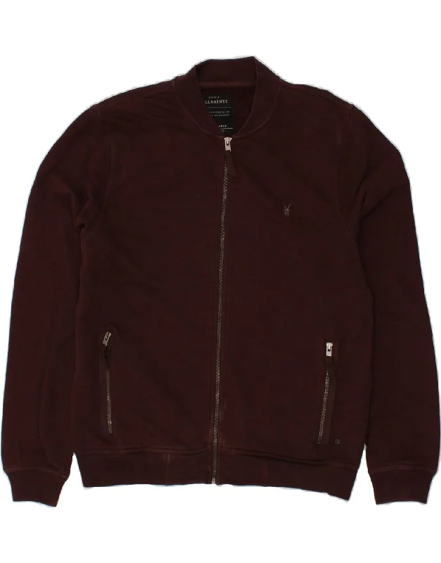 ALL SAINTS Mens Tracksuit Top Jacket XL Burgundy Cotton Stand-Up Collar Roll-Neck Collar Turtle Neck