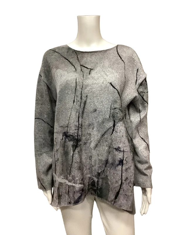 Trisha Tyler Women's Top Grey Long Sleeve Tunic Sweater Size: M Lightweight Heavyweight Midweight