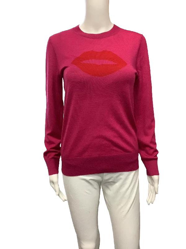 Trina Turk Womens Lip Crew Neck Sweater Pink Size Small Fitted Slim Tailored