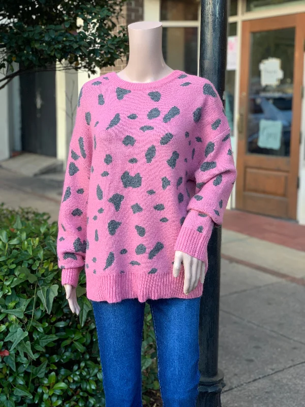 mauve with black spots sweater Fitted Loose Oversized