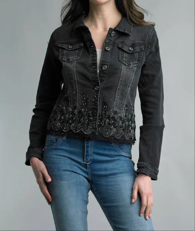 Sparkle Denim Jacket In Black Cotton Jacket Linen Jacket Terry Jacket