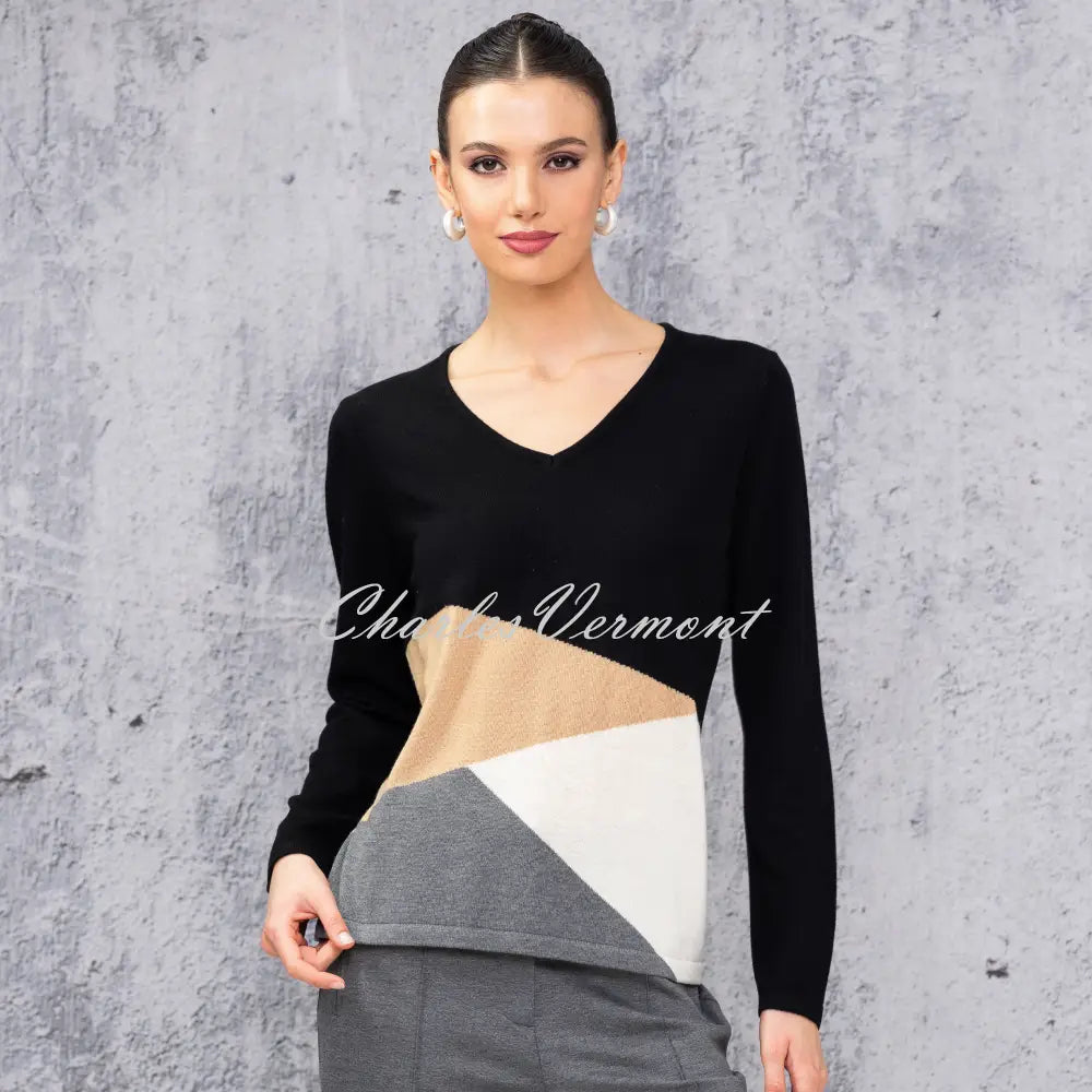 Alison Sheri V-Neck Sweater - Style A44205 Mesh Blend Leather Blend Suede Blend