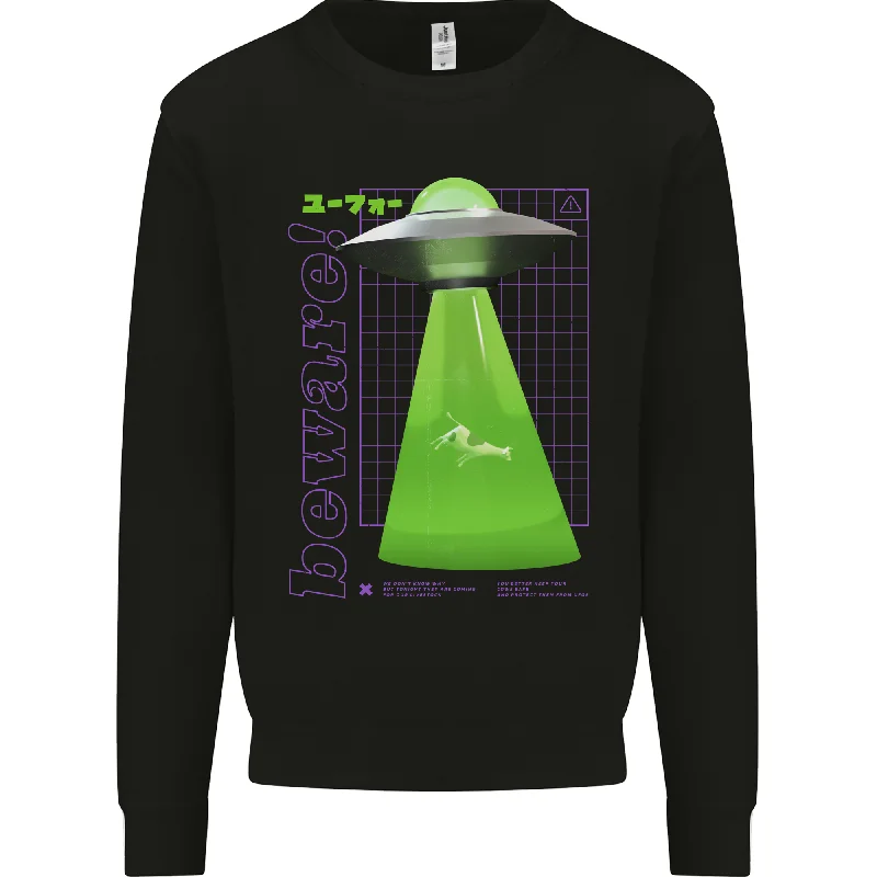 Alien Abducted Cow UFO Farmer Farming Mens Sweatshirt Jumper.Hoodie with Crew Neck Simple Timeless Hoodie with Crew Neck Simple Timeless