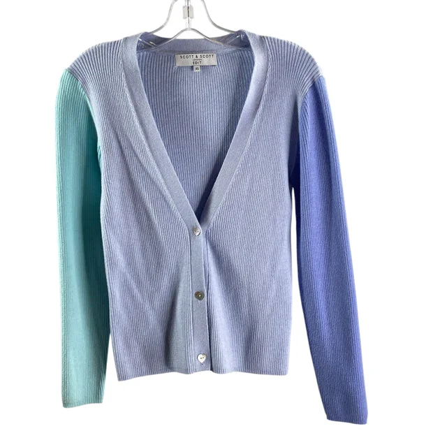 SCOTT & SCOTT Size X-SMALL Blue Long Sleeve Cardigan SWEATER Wool Fabric Cashmere Fabric Tweed Fabric