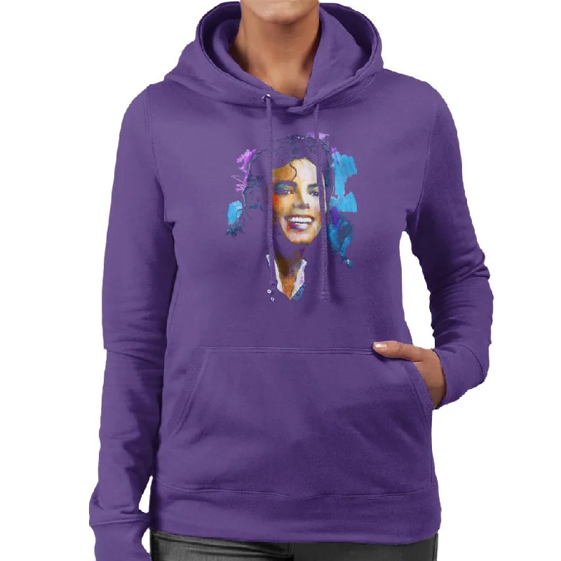 Sidney Maurer Original Portrait Of Michael Jackson Smile Women's Hooded Sweatshirt.Hoodie with Snap Buttons Easy Quick Hoodie with Snap Buttons Easy Quick