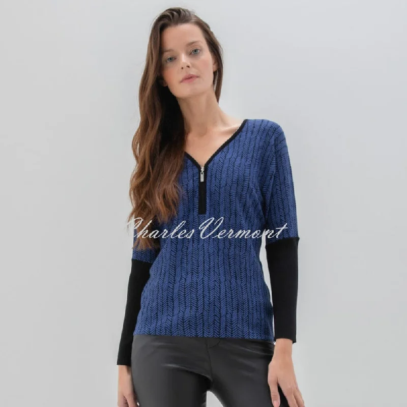 Marble Zip Sweater - Style 7533-225 (Indigo / Black) Chenille Fabric Brocade Fabric Lace Fabric