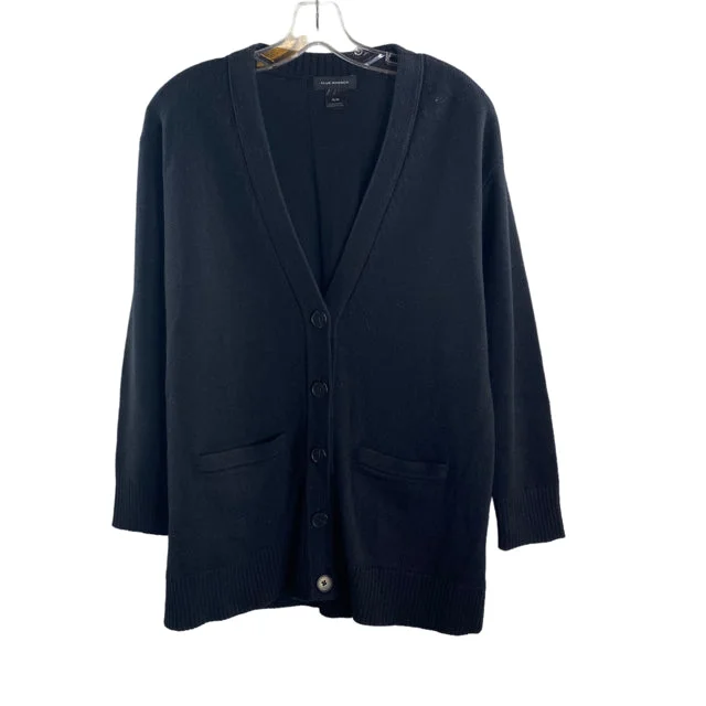 CLUB MONACO Size MEDIUM Black Long Sleeve Cardigan Wool Blend SWEATER Welt Pockets Slit Pockets Flap Pockets