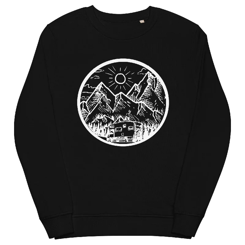 Berge - Camping Van - (12) - Unisex Premium Organic Sweatshirt.Hoodie with Hem Embroidery Detailed Premium Hoodie with Hem Embroidery Detailed Premium