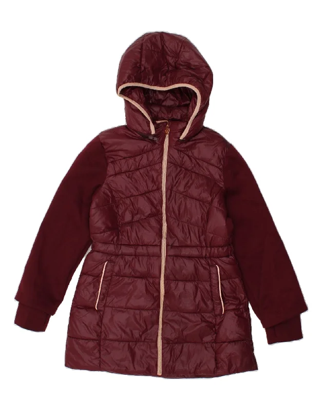 MICHAEL KORS Womens Hooded Padded Jacket UK 14 Large Burgundy Nylon Striped Jacket Polka Dot Jacket Floral Jacket