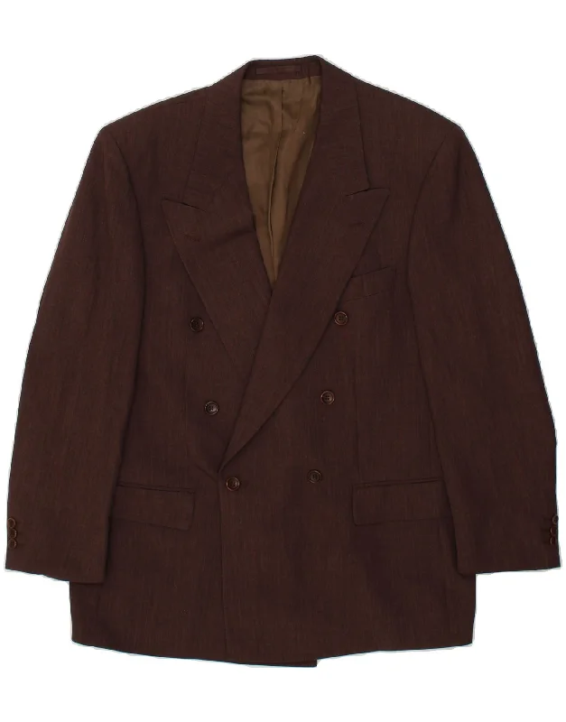 HUGO BOSS Mens Double Breasted Blazer Jacket IT 50 Large Brown Wool Zippered Jacket Buttoned Jacket Snapped Jacket