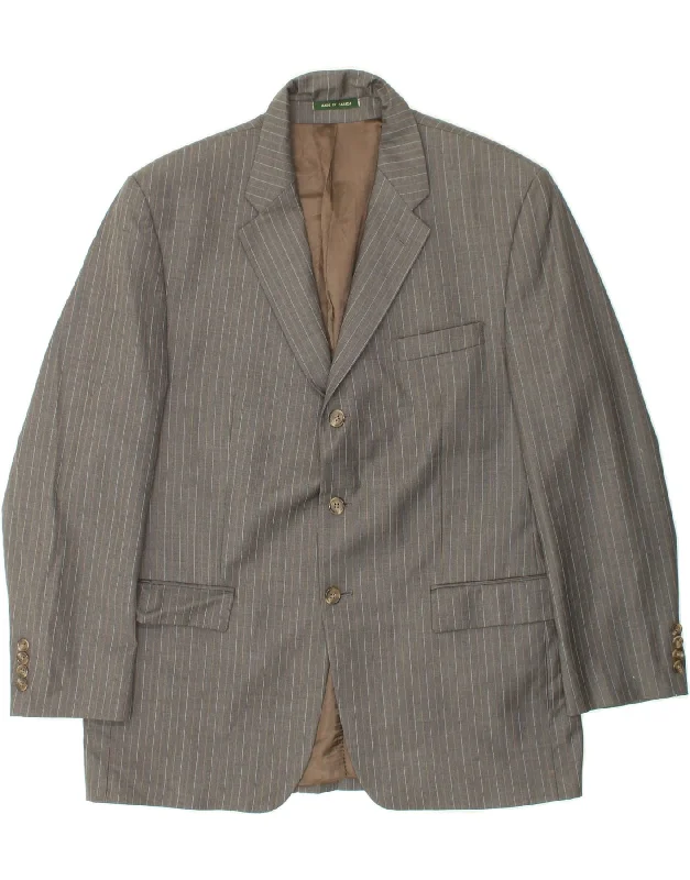 RALPH LAUREN Mens 3 Button Blazer Jacket UK 44 2XL Grey Striped Wool Appliqued Jacket Beaded Jacket Sequined Jacket