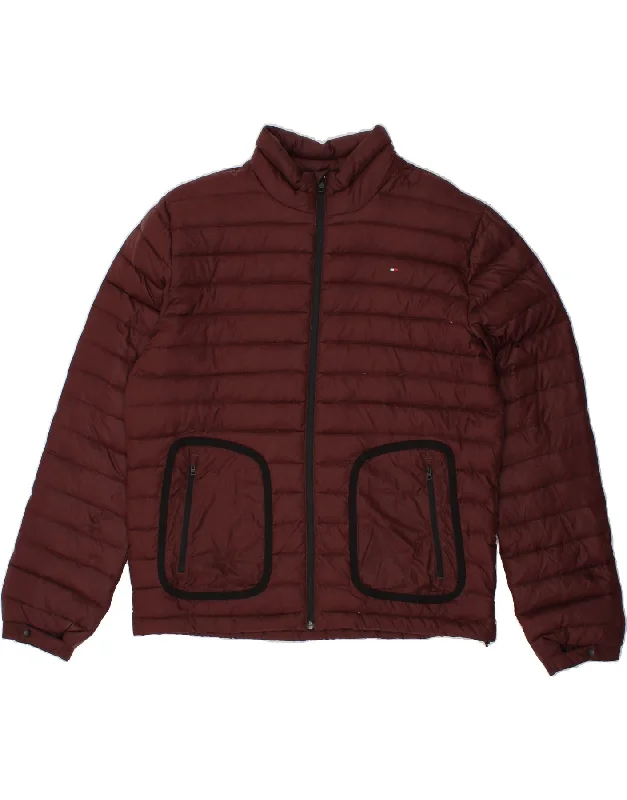 TOMMY HILFIGER Mens Padded Jacket UK 44 2XL Burgundy Nylon Chenille Jacket Brocade Jacket Lace Jacket