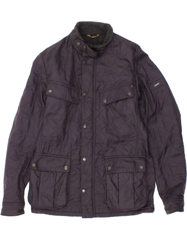 BARBOUR Mens Quilted Jacket UK 38 Medium Navy Blue Polyester Nylon Fabric Polyester Fabric Spandex Fabric