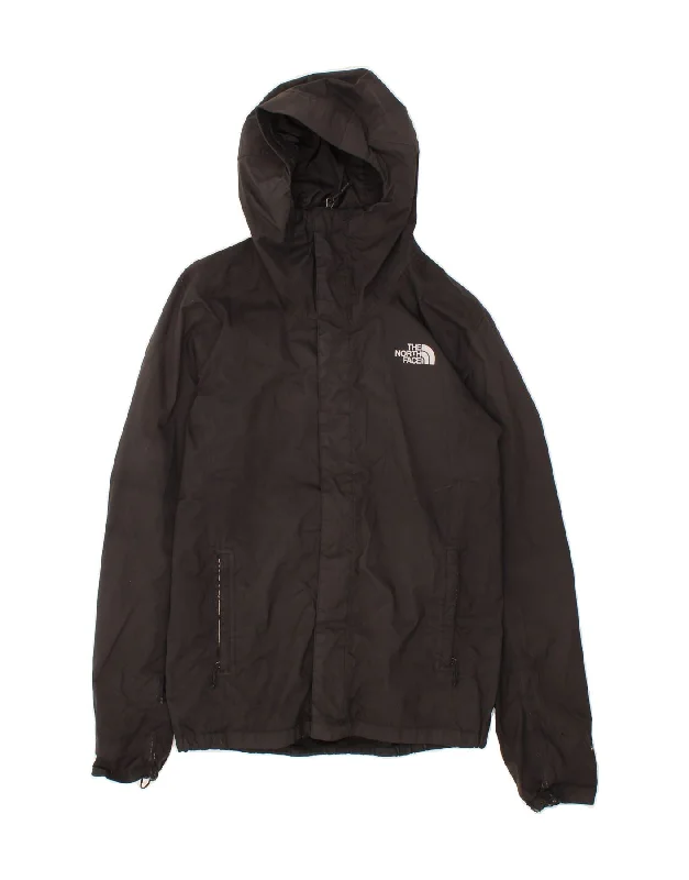 THE NORTH FACE Mens Hooded Rain Jacket UK 36 Small Black Polyester Front Pockets Side Pockets Patch Pockets