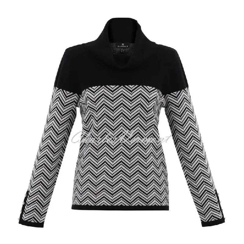 Marble Chevron Knit Sweater - 7560-101 (Black / White) Rayon Fabric Velvet Fabric Corduroy Fabric