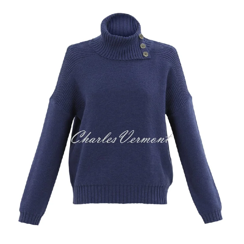 Marble Split Button Neck Sweater - Style 7661-225 (Indigo) Velvet Chenille Corduroy