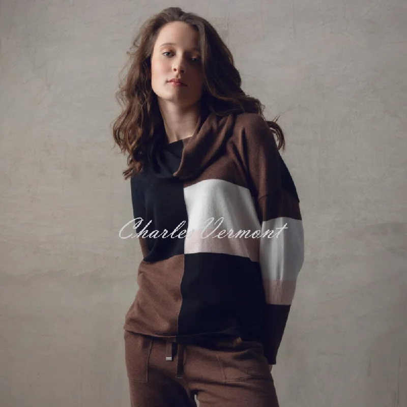 Marble Colour Block Knit Sweater - Style 7571-220 (Chocolate / Multi) Fleece Fabric Down Fabric Feather Fabric