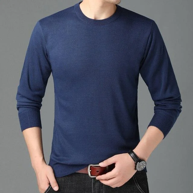 Casual Crewneck Men Sweaters Ribbed Striped Patterned