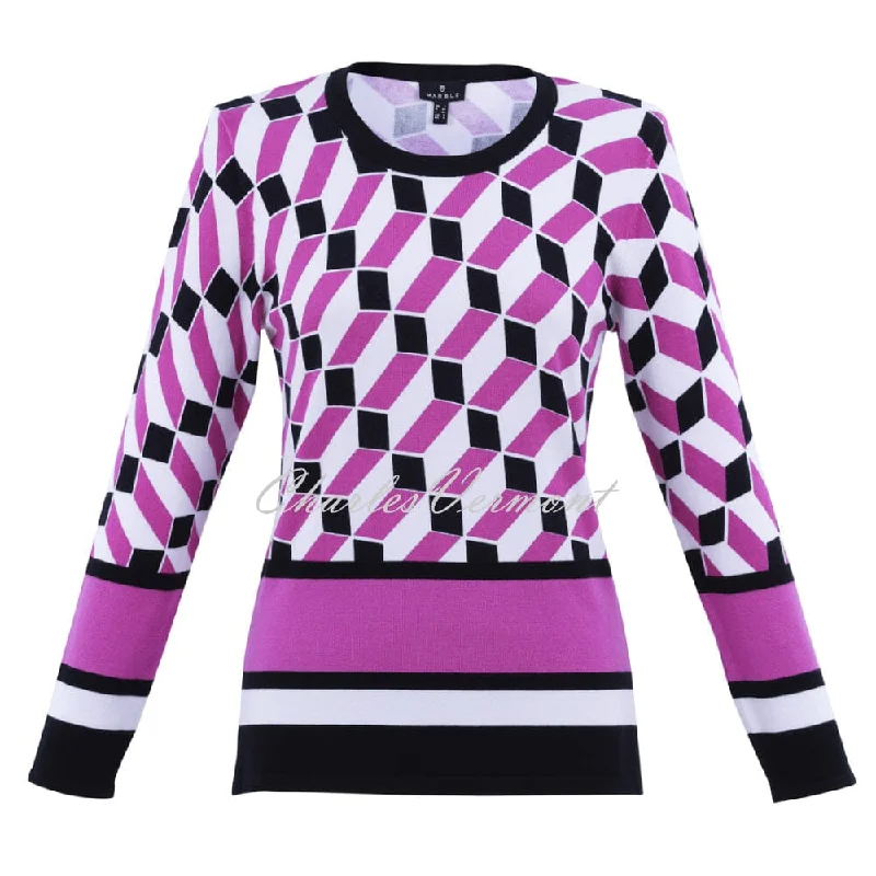 Marble Geometric Print Sweater - Style 7678-222 (Magenta) Plaid Sweater Polka Dot Checkered