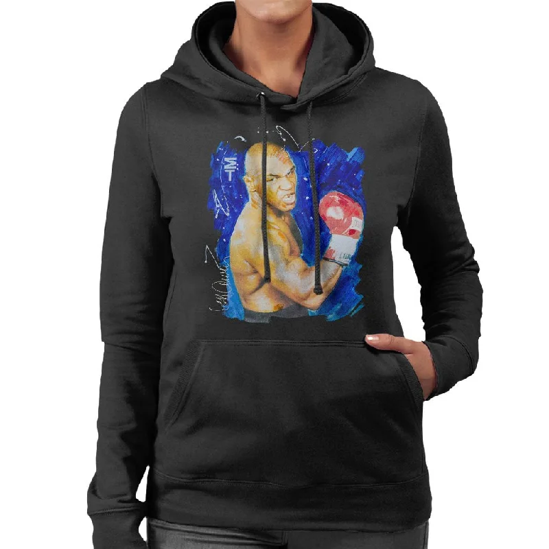 Sidney Maurer Original Portrait Of Mike Tyson Women's Hooded Sweatshirt.Hoodie with Half-Zip Sporty Casual Hoodie with Half-Zip Sporty Casual