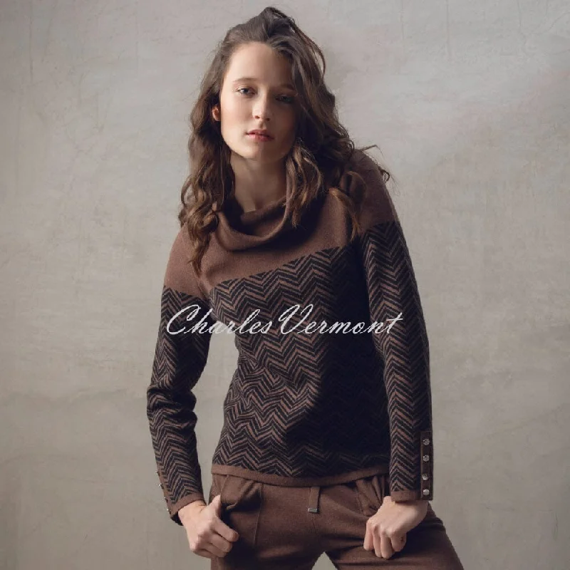 Marble Chevron Knit Sweater - Style 7560-220 (Chocolate / Black) Nylon Fabric Polyester Fabric Spandex Fabric