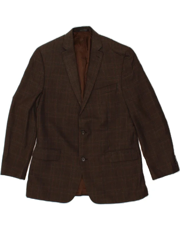 MICHAEL KORS Mens 2 Button Blazer Jacket UK 42 XL Brown Check Polyester Welt Pockets Slit Pockets Flap Pockets