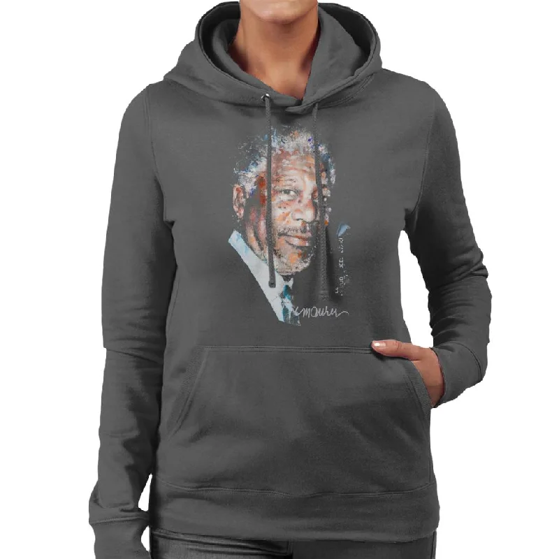 Sidney Maurer Original Portrait Of Morgan Freeman Women's Hooded Sweatshirt.Hoodie with Logo Branding Identity Hoodie with Logo Branding Identity