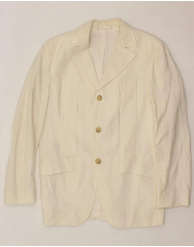 HUGO BOSS Mens 3 Button Blazer Jacket IT 48 Medium Off White Linen Tiered Jacket Buttoned Jacket Zippered Jacket