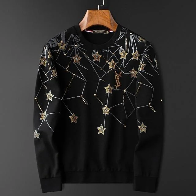 Star Print Sweaters For Men Rayon Fabric Velvet Fabric Corduroy Fabric