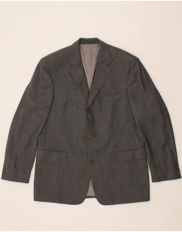 HUGO BOSS Mens Stretch 3 Button Blazer Jacket IT 54 2XL Grey Wool Mesh Jacket Canvas Jacket Denim Jacket