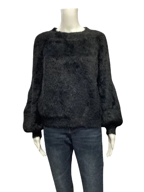 Lucy Paris Women's Sweater Black Fuzzy Long Sleeves Size: L Mesh Fabric Canvas Fabric Denim Fabric