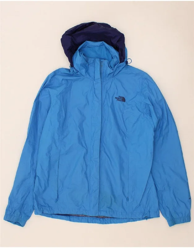 THE NORTH FACE Womens Hooded Rain Jacket UK 16 Large Blue Colourblock Wool Fabric Cashmere Fabric Tweed Fabric