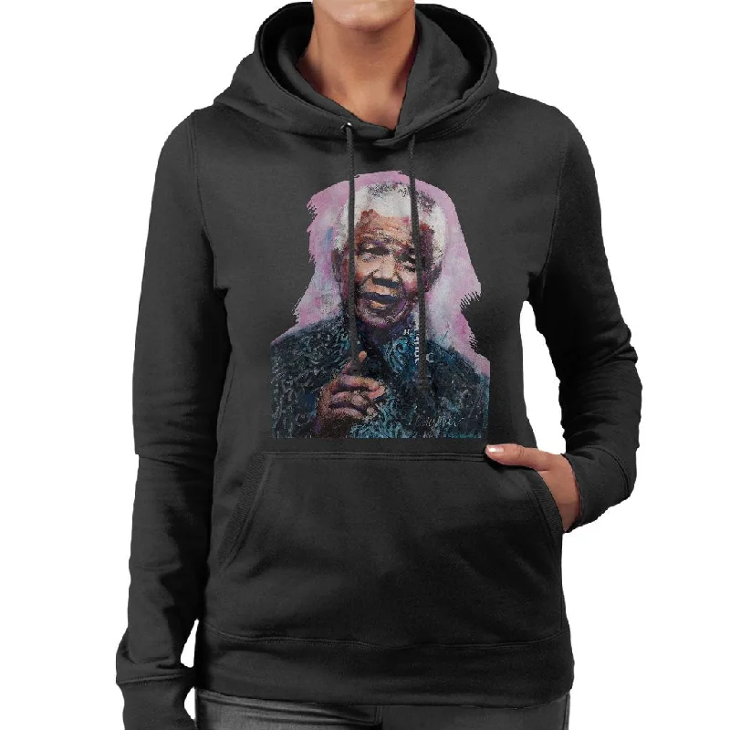 Sidney Maurer Original Portrait Of Nelson Mandela Women's Hooded Sweatshirt.Hoodie with Cropped Fit Short Trendy Hoodie with Cropped Fit Short Trendy