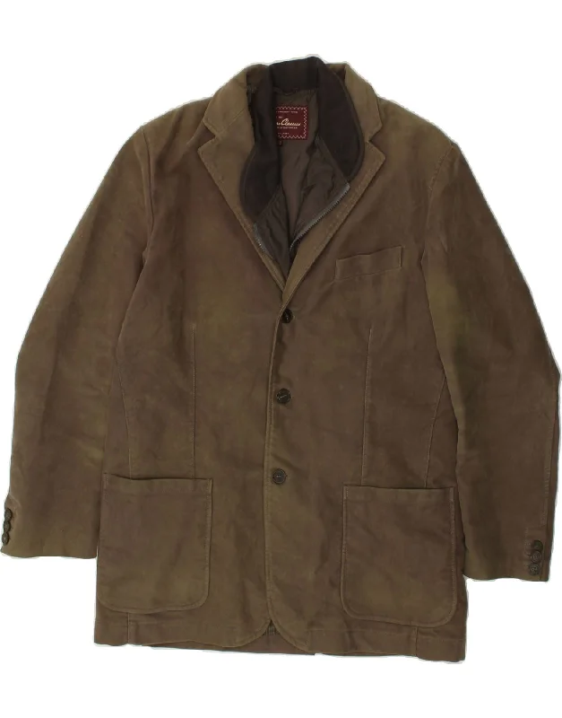 MARLBORO CLASSICS Mens 3 Button Windbreaker Jacket EU 54 2XL Khaki Cotton Corduroy Jacket Velvet Jacket Brocade Jacket