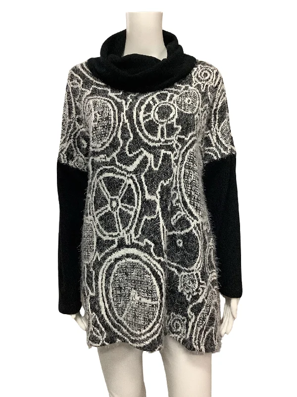 ali miles Women's Top Black & White Print Cowl Neck Sweater W/Tags Size: S Wool Fabric Cashmere Fabric Tweed Fabric