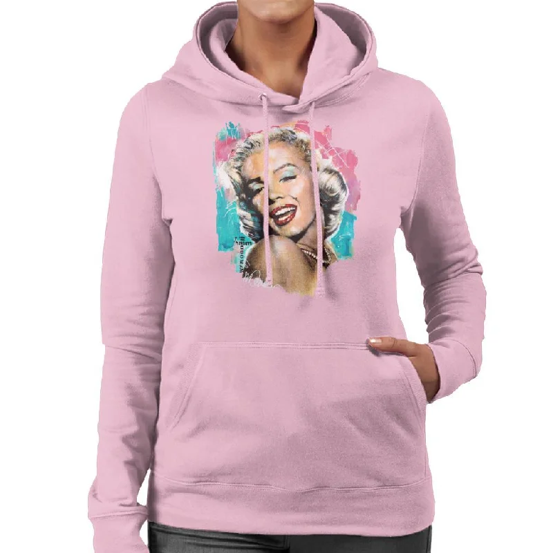 Sidney Maurer Original Portrait Of Marilyn Monroe Lipstick Women's Hooded Sweatshirt.Hoodie with Tied Waist Feminine Flattering Hoodie with Tied Waist Feminine Flattering