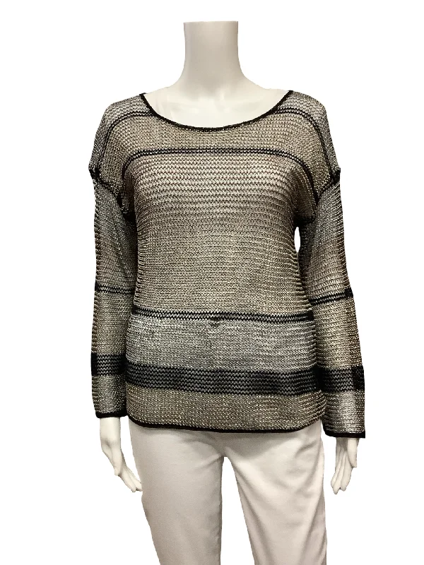 Nana Nucci Sweater Black & Gold Sheer Long Sleeve Size: S Ribbed Striped Patterned