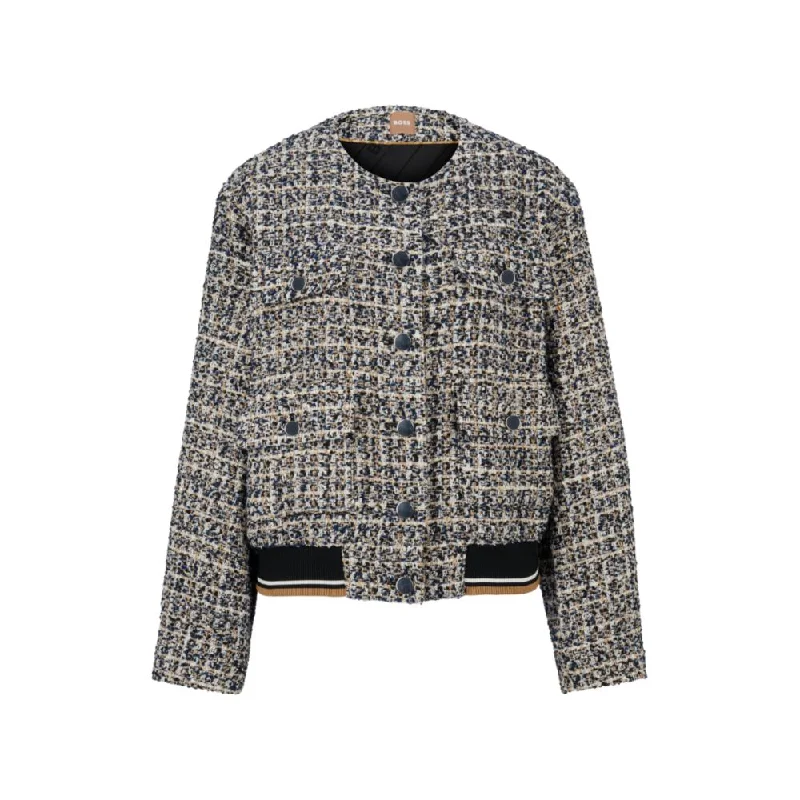 Relaxed-fit tweed jacket with ribbed trims Belted Jacket Elasticated Jacket Padded Jacket