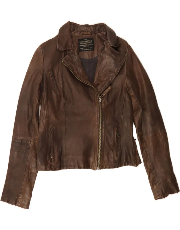 ALL SAINTS Womens Leather Biker Jacket UK 12 Medium Brown Leather Lace Jacket Ribbed Jacket Sequined Jacket