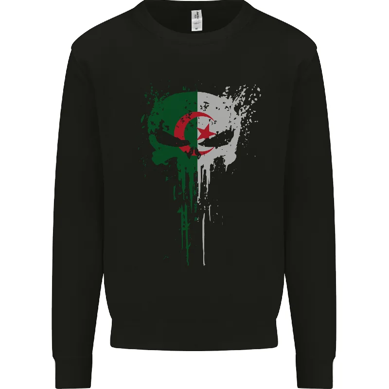 Algeria Skull Gym Training Bodybuilding Mens Sweatshirt Jumper.Hoodie with Distressed Vintage Worn Hoodie with Distressed Vintage Worn