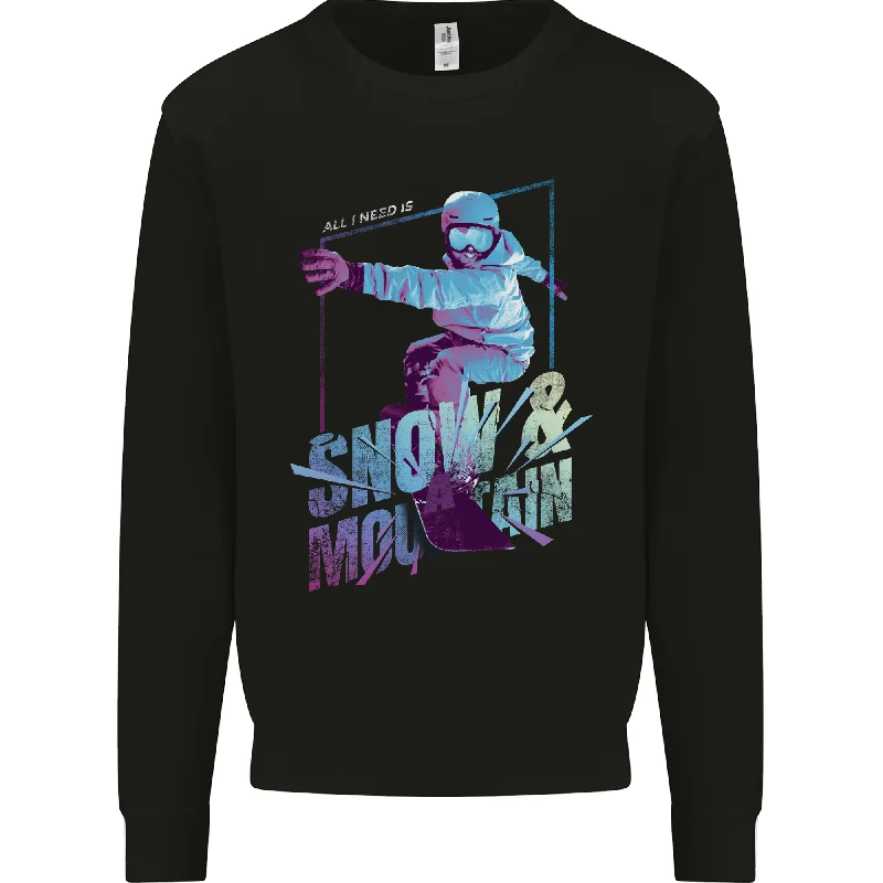 All I Need Is Snow and a Mountain Mens Sweatshirt Jumper.Hoodie with Puffed Sleeves Voluminous Trendy Hoodie with Puffed Sleeves Voluminous Trendy