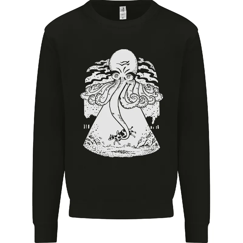 Alien Octopus Kraken Cthulhu Cow UFO Mens Sweatshirt Jumper.Hoodie with Lining Warm Insulated Hoodie with Lining Warm Insulated