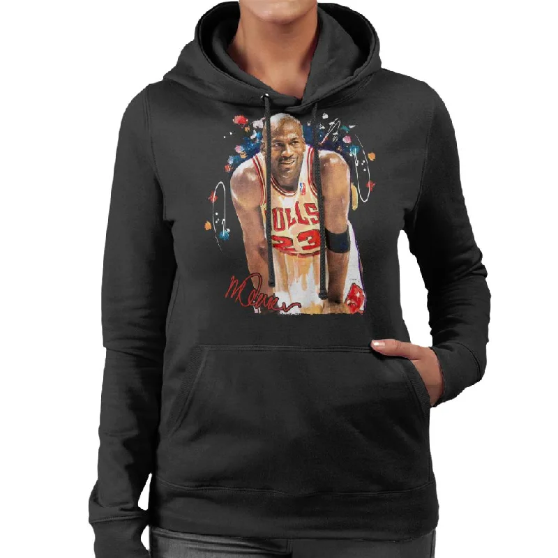 Sidney Maurer Original Portrait Of Michael Jordan Chicago Bulls Arm Band Women's Hooded Sweatshirt.Hoodie with Contrast Stitching Detailed Premium Hoodie with Contrast Stitching Detailed Premium