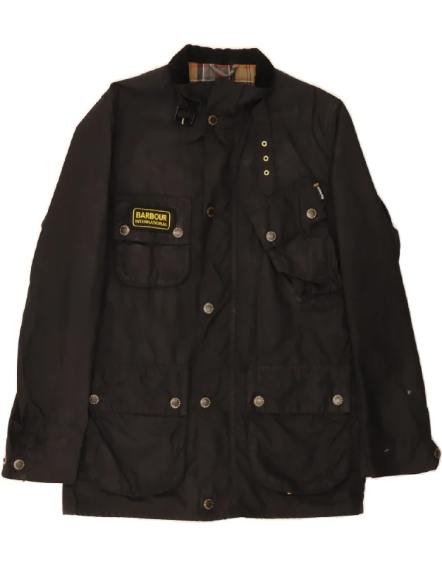 BARBOUR Mens Utility Jacket UK 36 Small Black Cotton Elasticated Jacket Padded Jacket Insulated Jacket