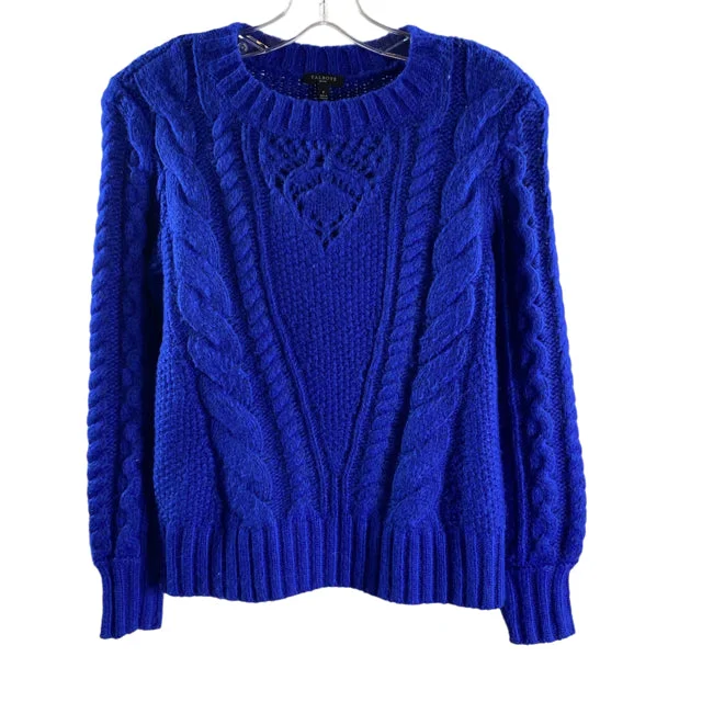 TALBOTS Size PETITE Royal Blue Cable Long Sleeve Cami Nylon Blend SWEATER Fitted Slim Tailored